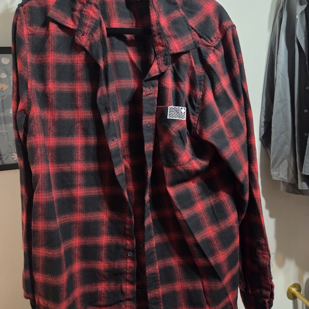 Pink Dolphin Red and Black Plaid Shirt